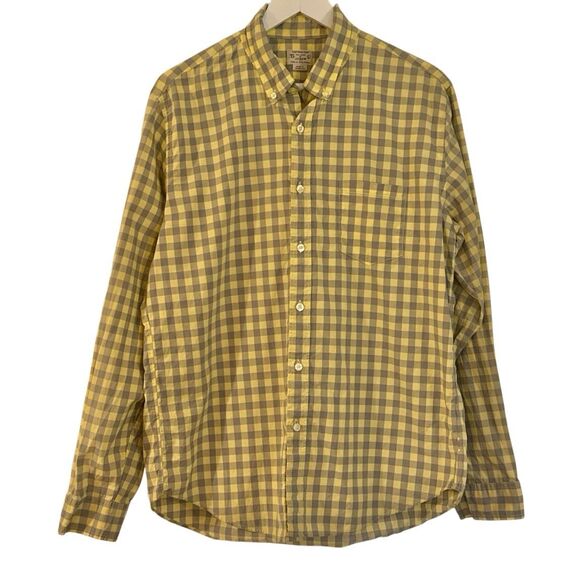 J.Crew Tailored light weight fit yellow and grey  checkered button down size lar - Picture 2 of 9